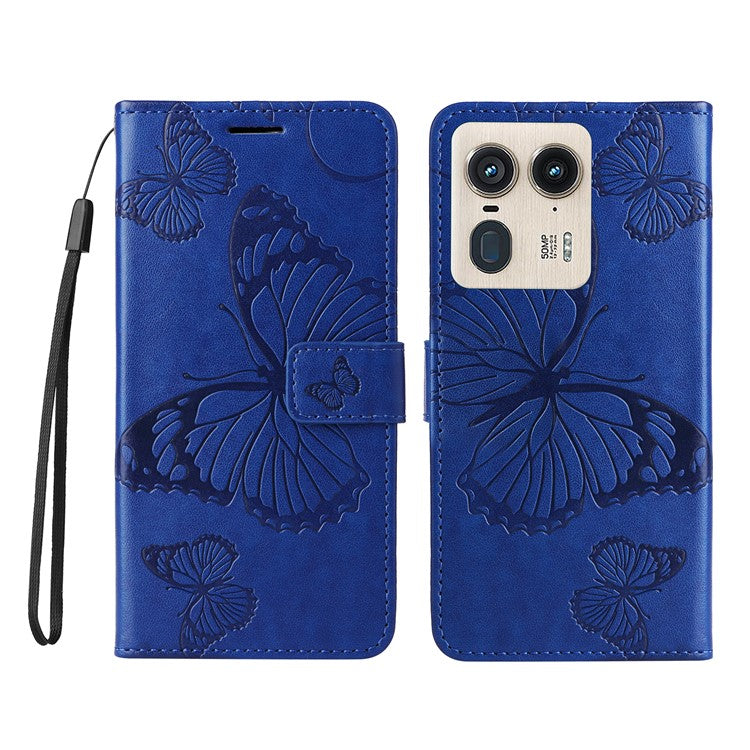 KT Imprinting Flower Series-2 For Motorola Moto X50 Ultra 5G / Edge 50 Ultra 5G Case PU Leather Butterfly Imprint Phone Cover - Blue