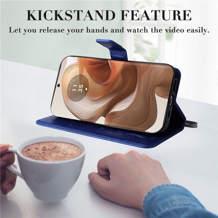 KT Imprinting Flower Series-2 For Motorola Moto X50 Ultra 5G / Edge 50 Ultra 5G Case PU Leather Butterfly Imprint Phone Cover - Blue