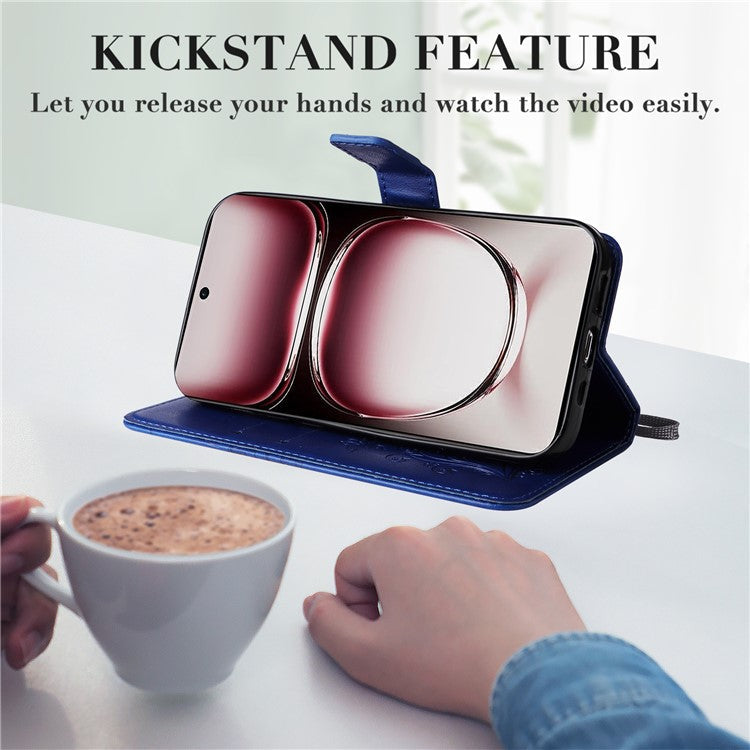 KT Imprinting Flower Series-2 For Oppo Reno12 Pro 5G (Global) / (China) Case Leather Wallet Butterfly Imprint Phone Cover - Blue