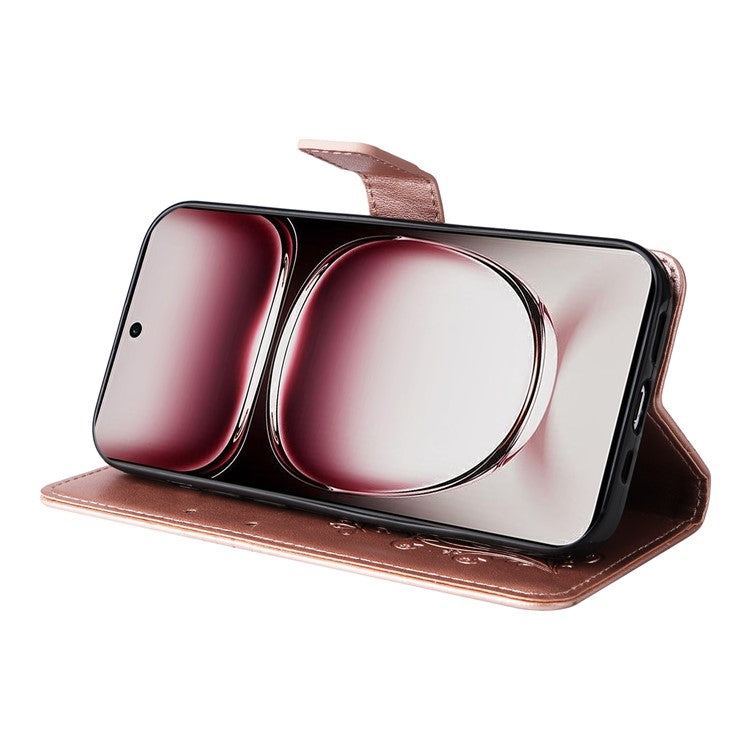 KT Imprinting Flower Series-2 For Oppo Reno12 Pro 5G (Global) / (China) Case Leather Wallet Butterfly Imprint Phone Cover - Rose Gold