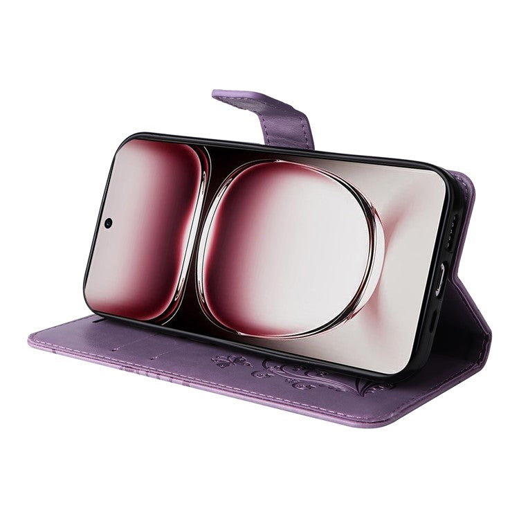 KT Imprinting Flower Series-2 For Oppo Reno12 Pro 5G (Global) / (China) Case Leather Wallet Butterfly Imprint Phone Cover - Light Purple