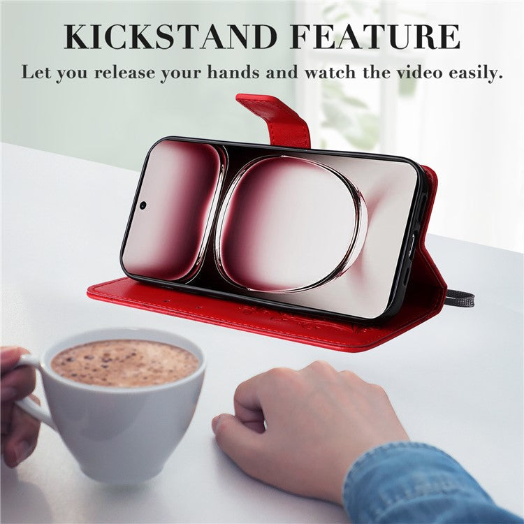 KT Imprinting Flower Series-2 For Oppo Reno12 Pro 5G (Global) / (China) Case Leather Wallet Butterfly Imprint Phone Cover - Red