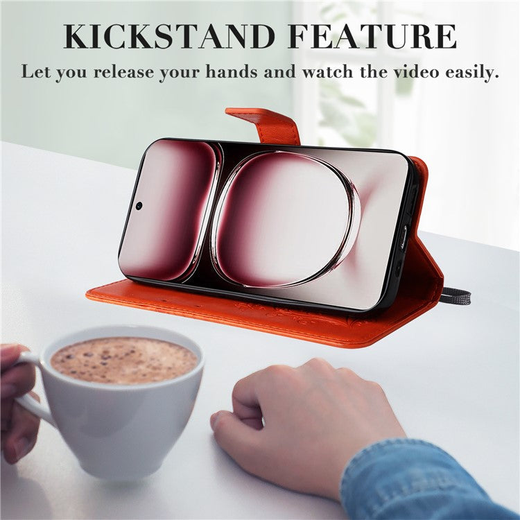 KT Imprinting Flower Series-2 For Oppo Reno12 Pro 5G (Global) / (China) Case Leather Wallet Butterfly Imprint Phone Cover - Orange