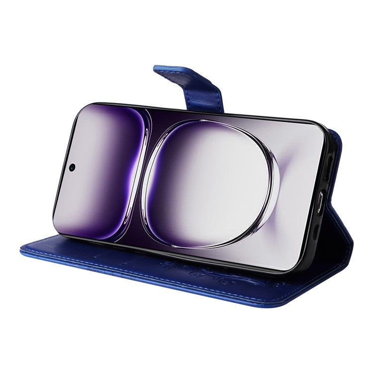 KT Imprinting Flower Series-2 For Oppo Reno12 5G (Global) Phone Case Butterfly Imprint Leather Wallet Cover - Blue
