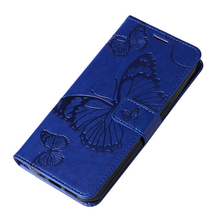 KT Imprinting Flower Series-2 For Oppo Reno12 5G (Global) Phone Case Butterfly Imprint Leather Wallet Cover - Blue
