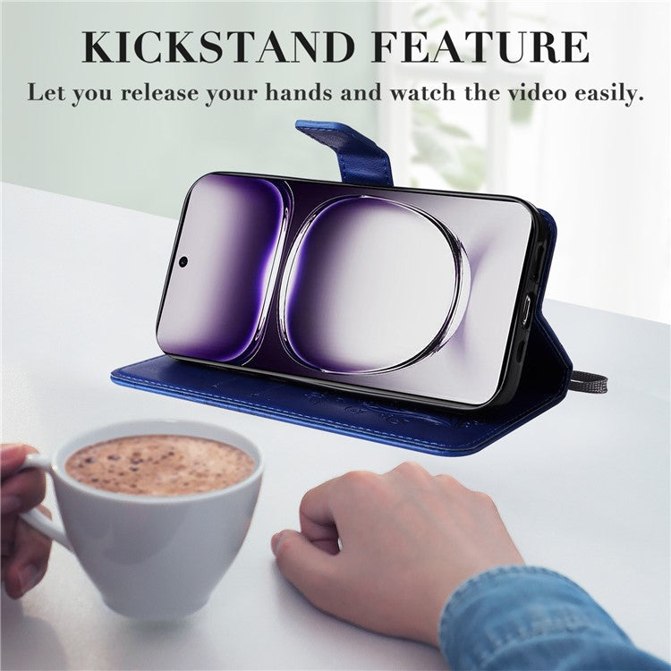 KT Imprinting Flower Series-2 For Oppo Reno12 5G (Global) Phone Case Butterfly Imprint Leather Wallet Cover - Blue
