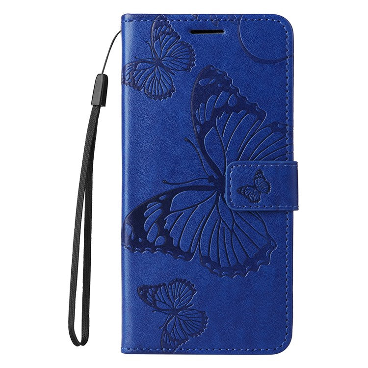 KT Imprinting Flower Series-2 For Oppo Reno12 5G (Global) Phone Case Butterfly Imprint Leather Wallet Cover - Blue
