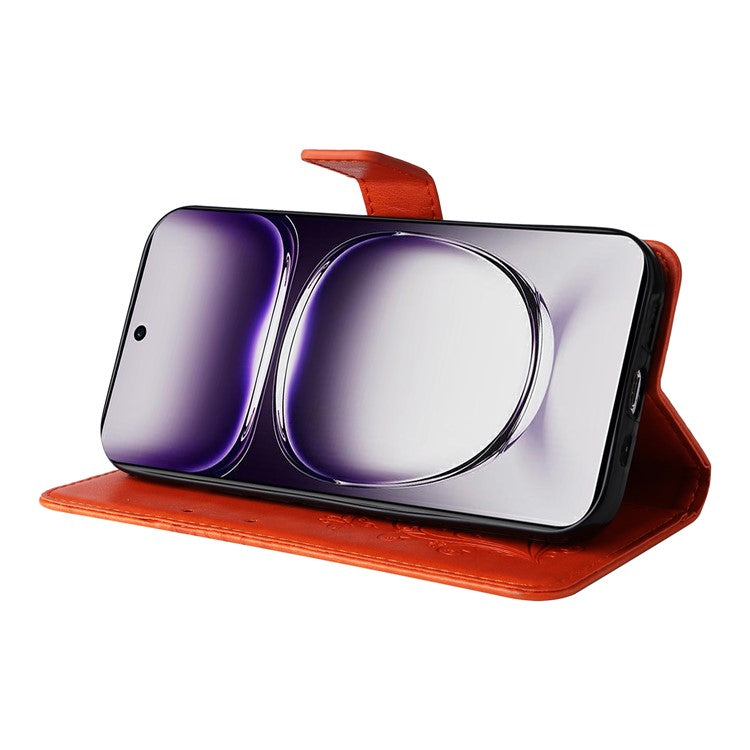 KT Imprinting Flower Series-2 For Oppo Reno12 5G (Global) Phone Case Butterfly Imprint Leather Wallet Cover - Orange