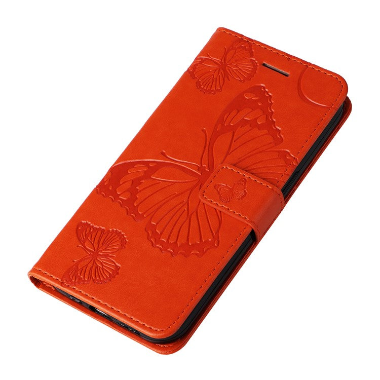 KT Imprinting Flower Series-2 For Oppo Reno12 5G (Global) Phone Case Butterfly Imprint Leather Wallet Cover - Orange