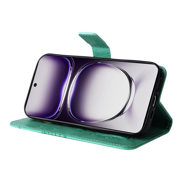 KT Imprinting Flower Series-2 For Oppo Reno12 5G (Global) Phone Case Butterfly Imprint Leather Wallet Cover - Green