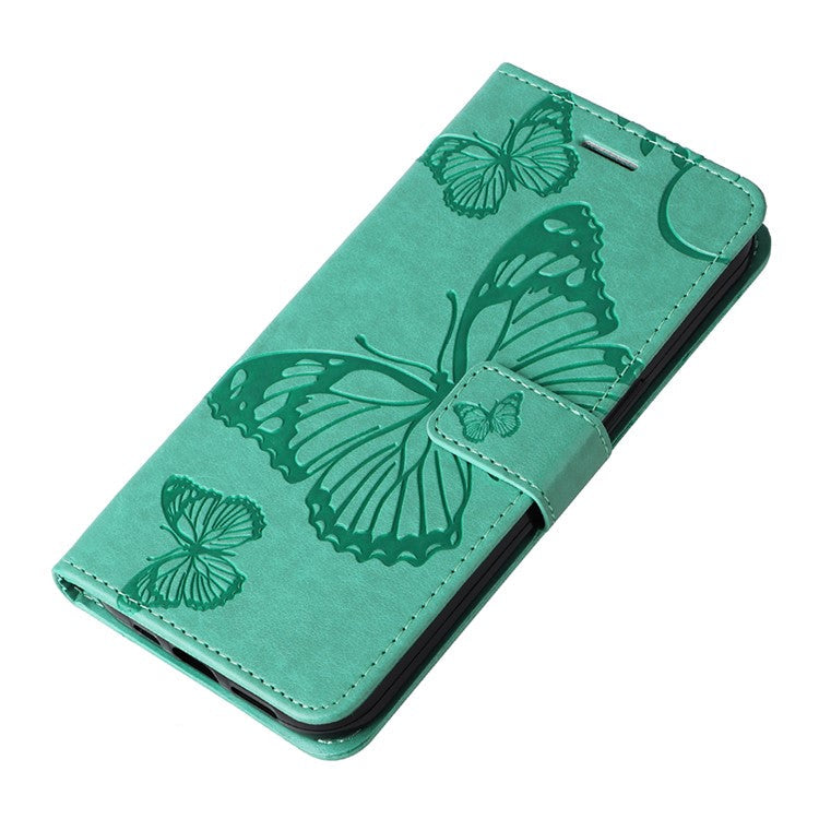 KT Imprinting Flower Series-2 For Oppo Reno12 5G (Global) Phone Case Butterfly Imprint Leather Wallet Cover - Green