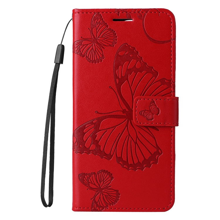 KT Imprinting Flower Series-2 For Oppo Reno12 5G (Global) Phone Case Butterfly Imprint Leather Wallet Cover - Red