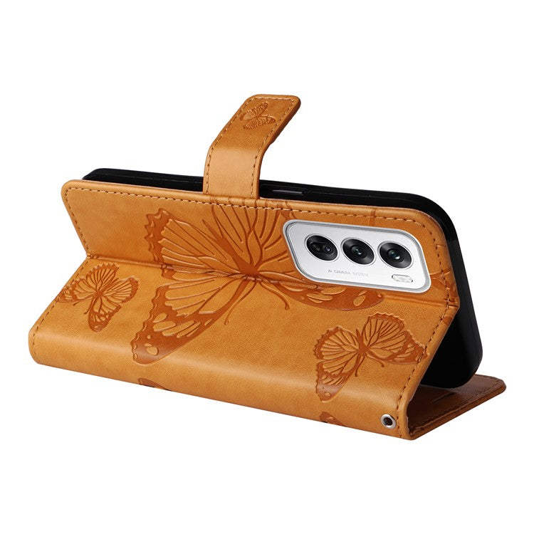 KT Imprinting Flower Series-2 For Oppo Reno12 5G (Global) Phone Case Butterfly Imprint Leather Wallet Cover - Yellow