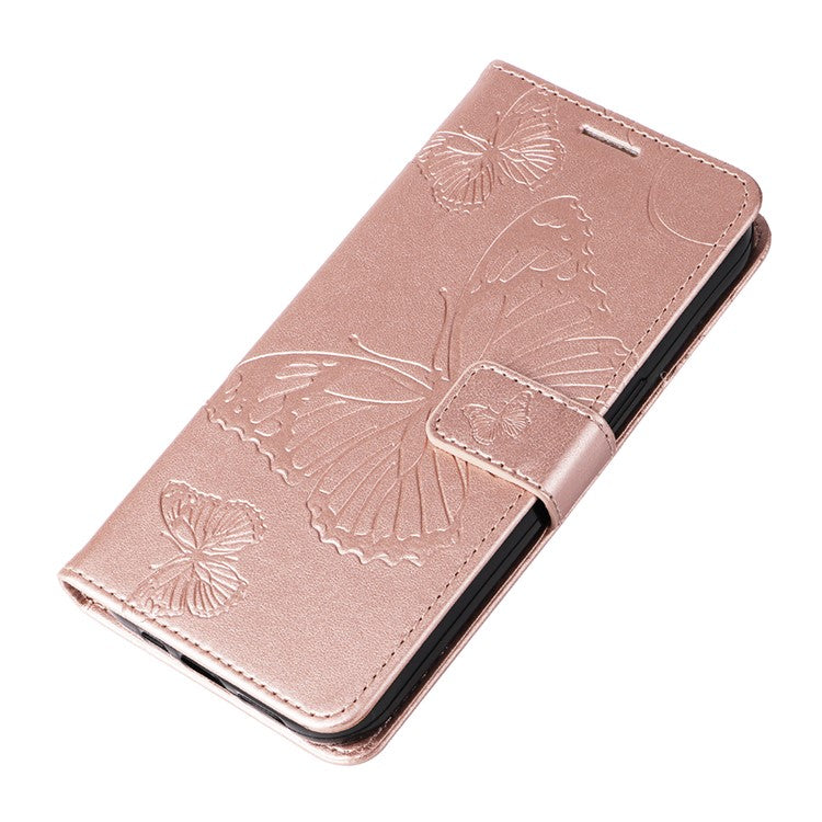 KT Imprinting Flower Series-2 For Oppo Reno12 5G (Global) Phone Case Butterfly Imprint Leather Wallet Cover - Rose Gold