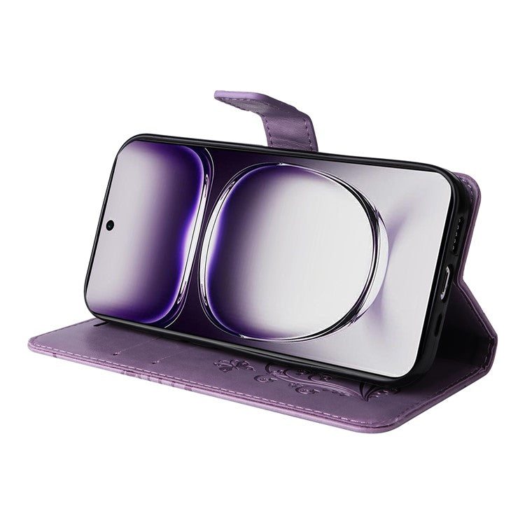 KT Imprinting Flower Series-2 For Oppo Reno12 5G (Global) Phone Case Butterfly Imprint Leather Wallet Cover - Light Purple