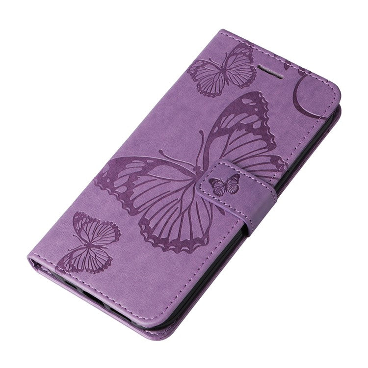 KT Imprinting Flower Series-2 For Oppo Reno12 5G (Global) Phone Case Butterfly Imprint Leather Wallet Cover - Light Purple