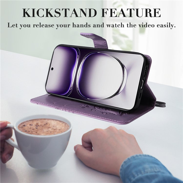KT Imprinting Flower Series-2 For Oppo Reno12 5G (Global) Phone Case Butterfly Imprint Leather Wallet Cover - Light Purple