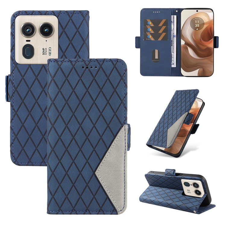 For Motorola Moto X50 Ultra 5G / Edge 50 Ultra 5G Wallet Stand Case Leather Phone Cover Rhombus Imprint - Blue