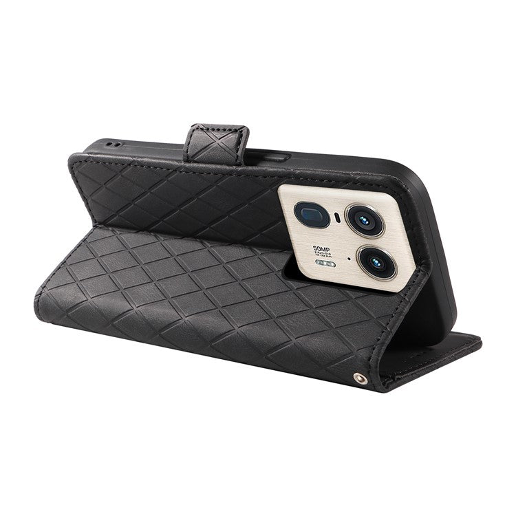 For Motorola Moto X50 Ultra 5G / Edge 50 Ultra 5G Wallet Stand Case Leather Phone Cover Rhombus Imprint - Black