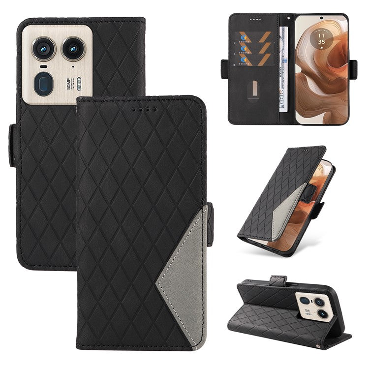 For Motorola Moto X50 Ultra 5G / Edge 50 Ultra 5G Wallet Stand Case Leather Phone Cover Rhombus Imprint - Black