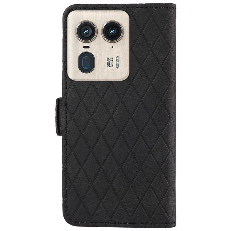 For Motorola Moto X50 Ultra 5G / Edge 50 Ultra 5G Wallet Stand Case Leather Phone Cover Rhombus Imprint - Black