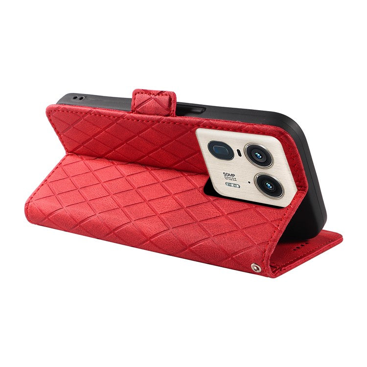 For Motorola Moto X50 Ultra 5G / Edge 50 Ultra 5G Wallet Stand Case Leather Phone Cover Rhombus Imprint - Red