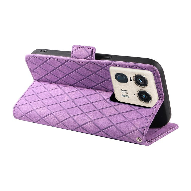 For Motorola Moto X50 Ultra 5G / Edge 50 Ultra 5G Wallet Stand Case Leather Phone Cover Rhombus Imprint - Light Purple