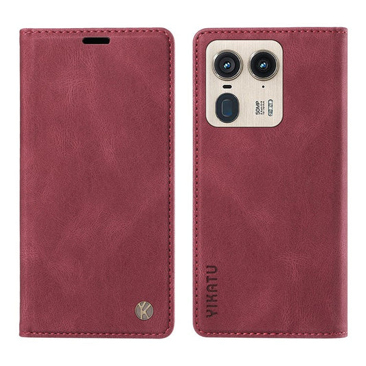 YIKATU YK-004 For Motorola Moto X50 Ultra 5G / Edge 50 Ultra 5G Case Leather Phone Wallet Cover Skin-Touch - Wine Red