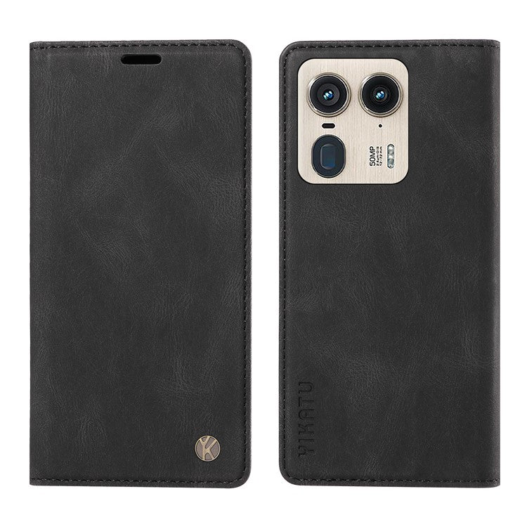 YIKATU YK-004 For Motorola Moto X50 Ultra 5G / Edge 50 Ultra 5G Case Leather Phone Wallet Cover Skin-Touch - Black