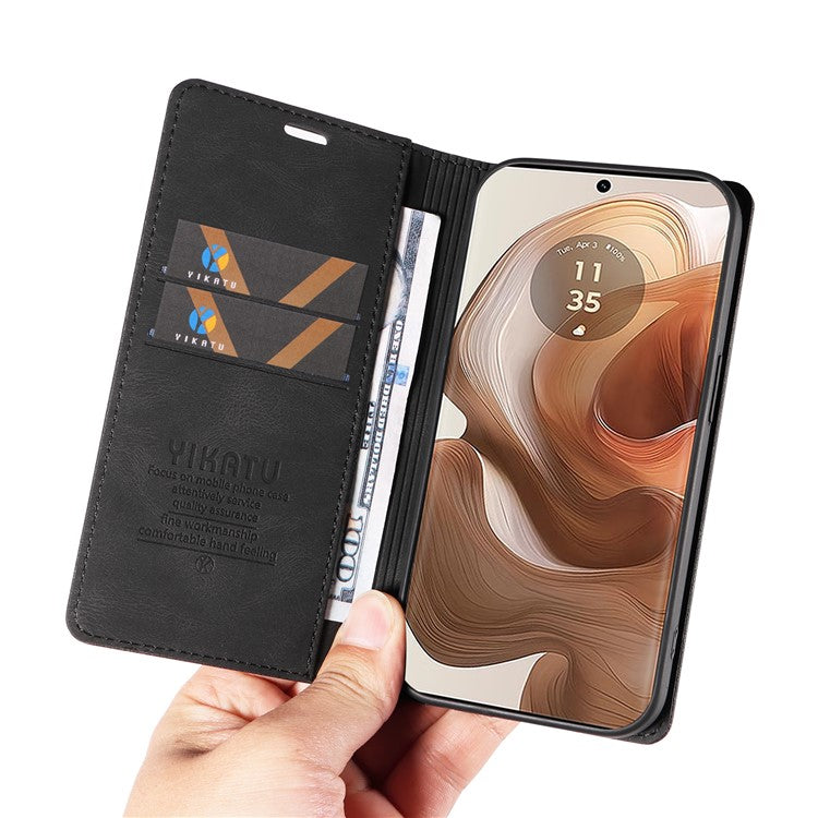 YIKATU YK-004 For Motorola Moto X50 Ultra 5G / Edge 50 Ultra 5G Case Leather Phone Wallet Cover Skin-Touch - Black