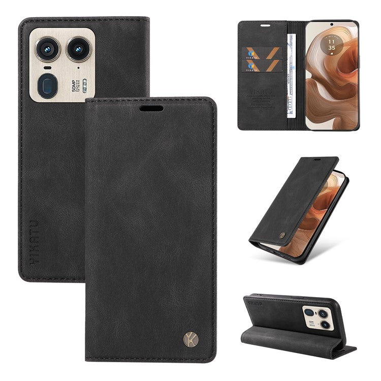 YIKATU YK-004 For Motorola Moto X50 Ultra 5G / Edge 50 Ultra 5G Case Leather Phone Wallet Cover Skin-Touch - Black