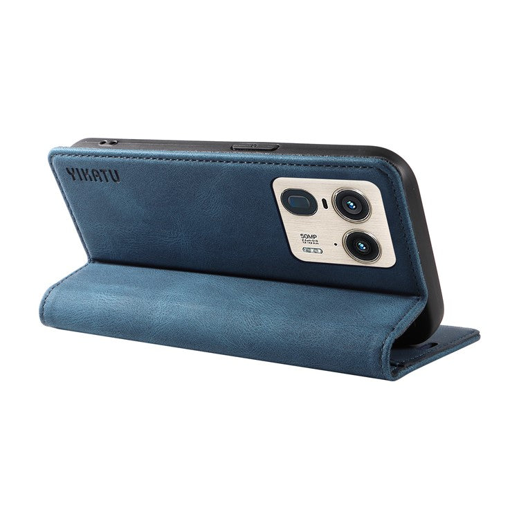 YIKATU YK-004 For Motorola Moto X50 Ultra 5G / Edge 50 Ultra 5G Case Leather Phone Wallet Cover Skin-Touch - Blue