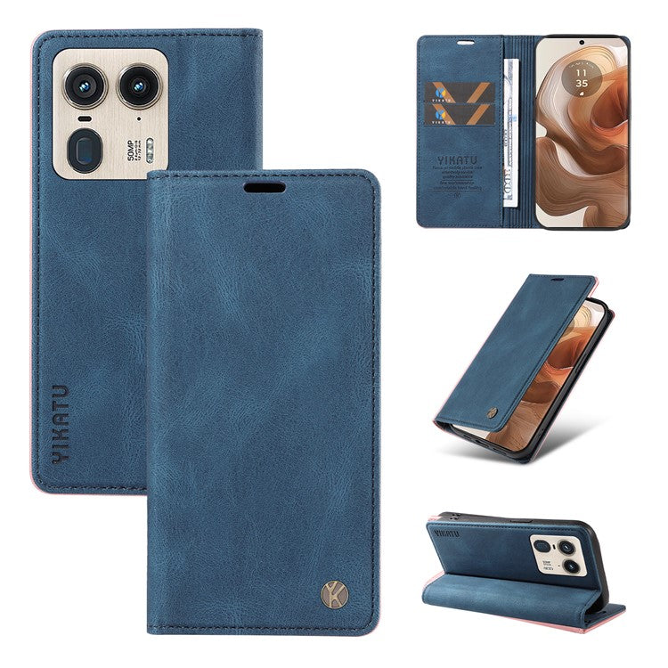 YIKATU YK-004 For Motorola Moto X50 Ultra 5G / Edge 50 Ultra 5G Case Leather Phone Wallet Cover Skin-Touch - Blue