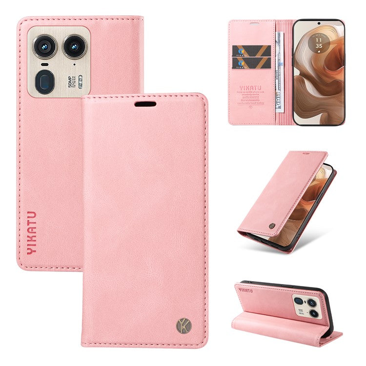 YIKATU YK-004 For Motorola Moto X50 Ultra 5G / Edge 50 Ultra 5G Case Leather Phone Wallet Cover Skin-Touch - Pink