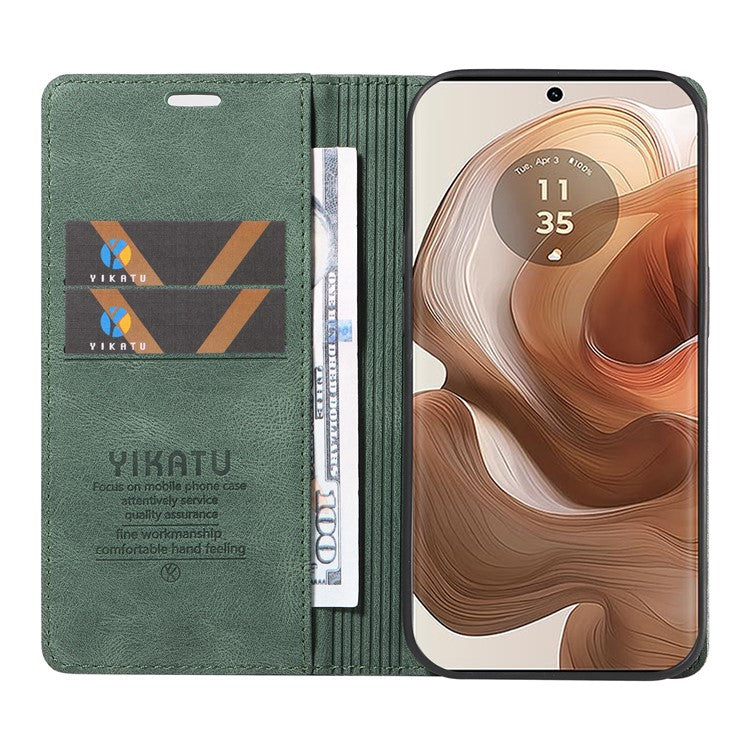 YIKATU YK-004 For Motorola Moto X50 Ultra 5G / Edge 50 Ultra 5G Case Leather Phone Wallet Cover Skin-Touch - Green