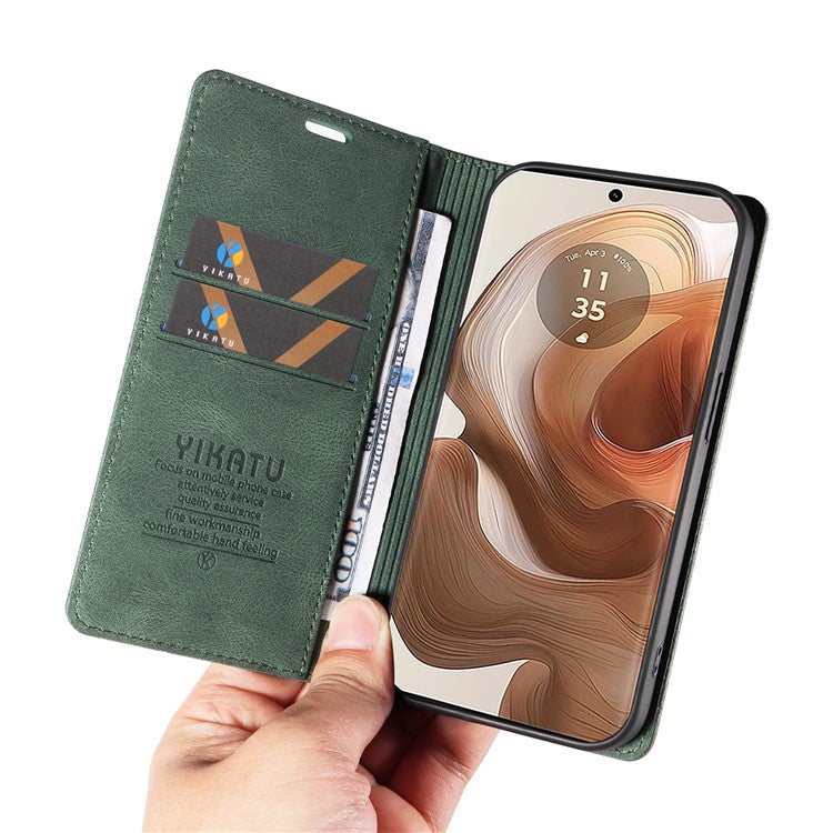 YIKATU YK-004 For Motorola Moto X50 Ultra 5G / Edge 50 Ultra 5G Case Leather Phone Wallet Cover Skin-Touch - Green