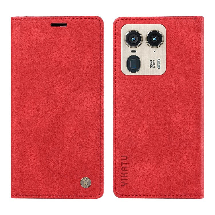 YIKATU YK-004 For Motorola Moto X50 Ultra 5G / Edge 50 Ultra 5G Case Leather Phone Wallet Cover Skin-Touch - Red