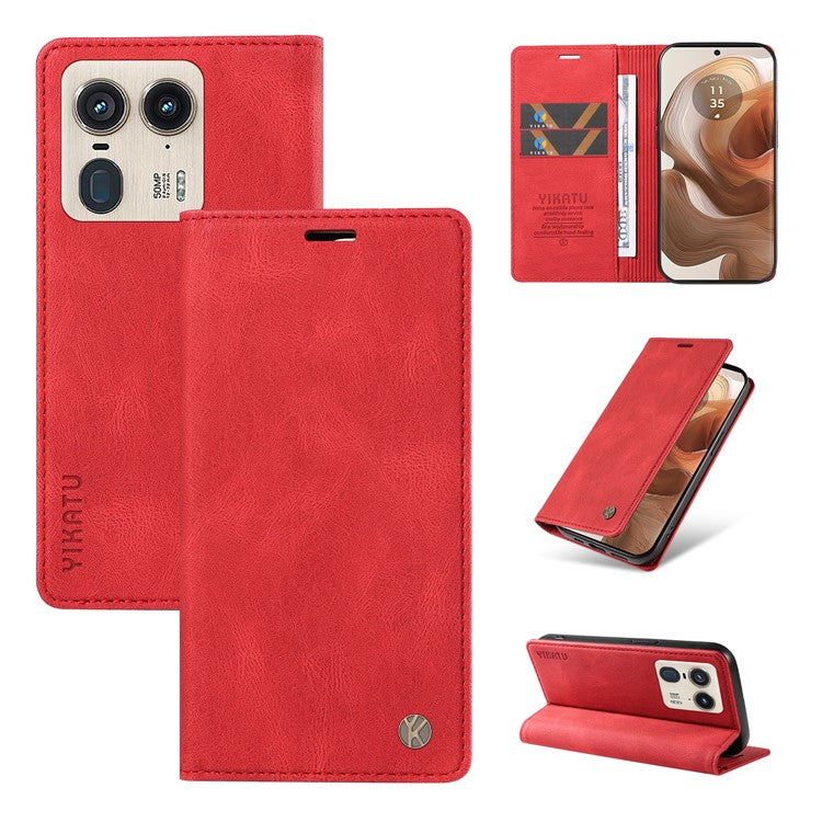 YIKATU YK-004 For Motorola Moto X50 Ultra 5G / Edge 50 Ultra 5G Case Leather Phone Wallet Cover Skin-Touch - Red