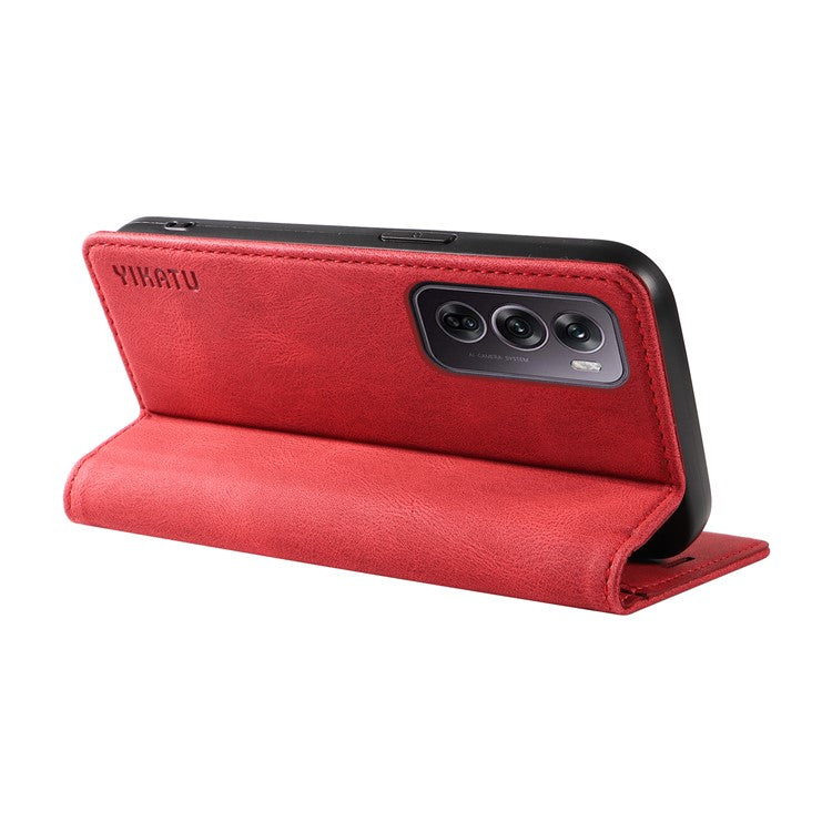 YIKATU YK-004 For Oppo Reno12 Pro 5G (Global) / (China) Wallet Phone Case Skin-Touch Leather Cover - Red
