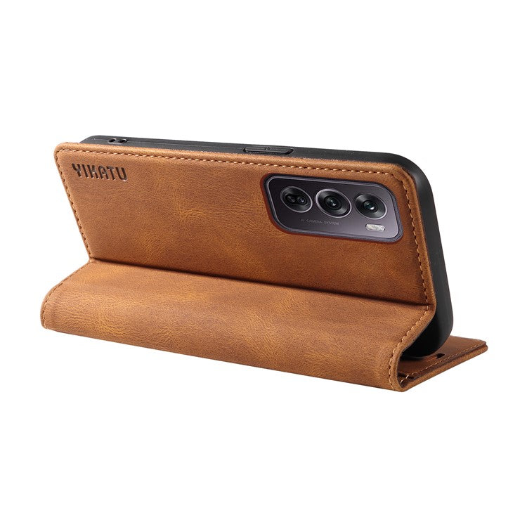 YIKATU YK-004 For Oppo Reno12 Pro 5G (Global) / (China) Wallet Phone Case Skin-Touch Leather Cover - Brown