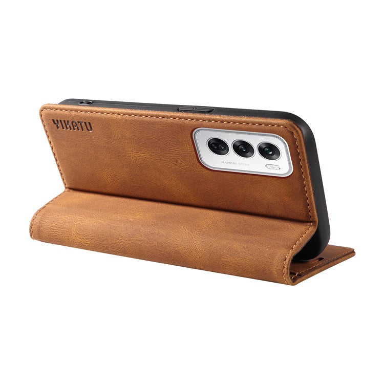 YIKATU YK-004 For Oppo Reno12 5G (Global) Wallet Case Skin-Touch Leather Phone Cover - Brown