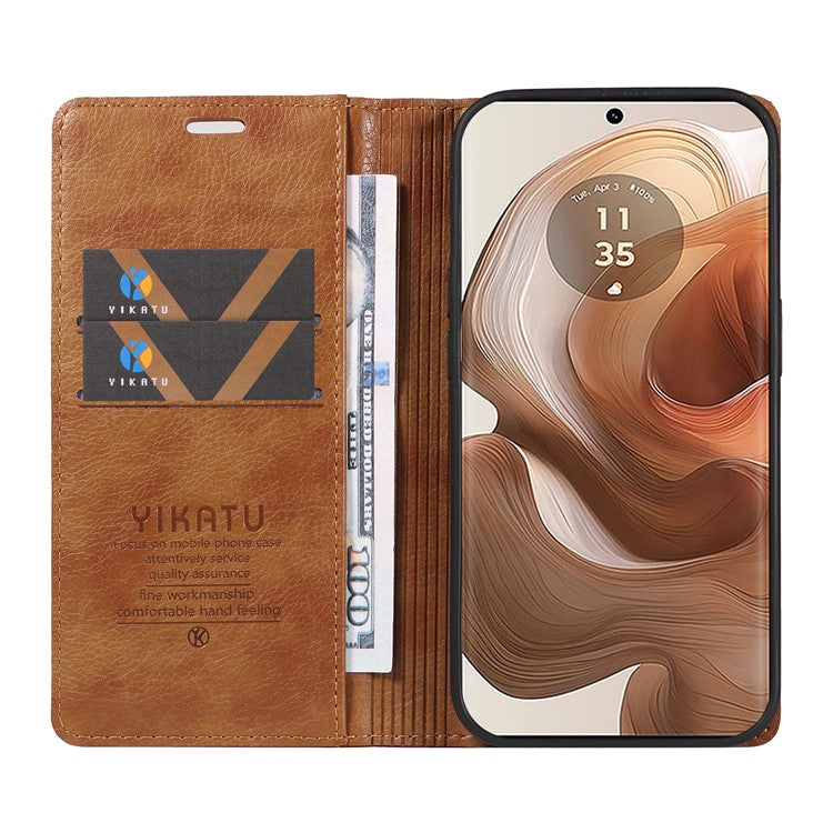 YIKATU YK-006 For Motorola Edge 50 Ultra 5G / Moto X50 Ultra 5G Wallet Case Litchi Texture Leather Phone Cover - Brown