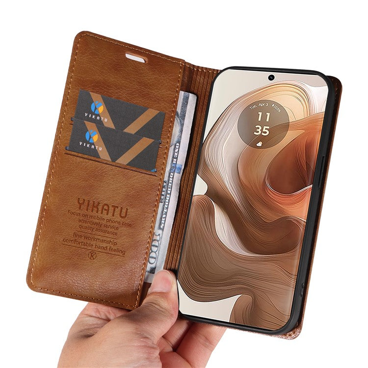 YIKATU YK-006 For Motorola Edge 50 Ultra 5G / Moto X50 Ultra 5G Wallet Case Litchi Texture Leather Phone Cover - Brown