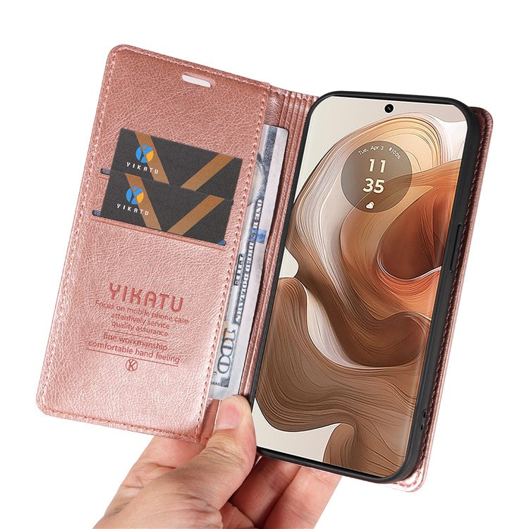 YIKATU YK-006 For Motorola Edge 50 Ultra 5G / Moto X50 Ultra 5G Wallet Case Litchi Texture Leather Phone Cover - Rose Gold