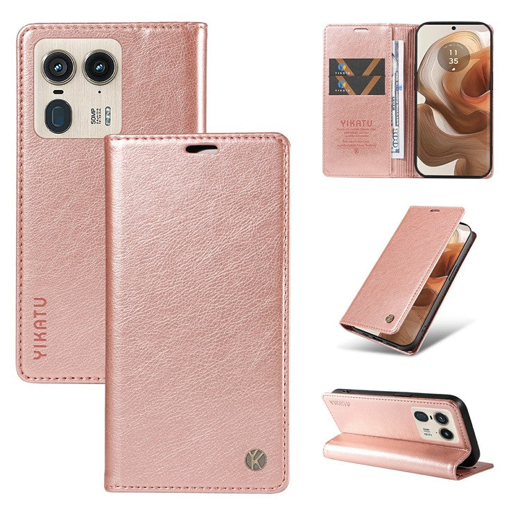 YIKATU YK-006 For Motorola Edge 50 Ultra 5G / Moto X50 Ultra 5G Wallet Case Litchi Texture Leather Phone Cover - Rose Gold