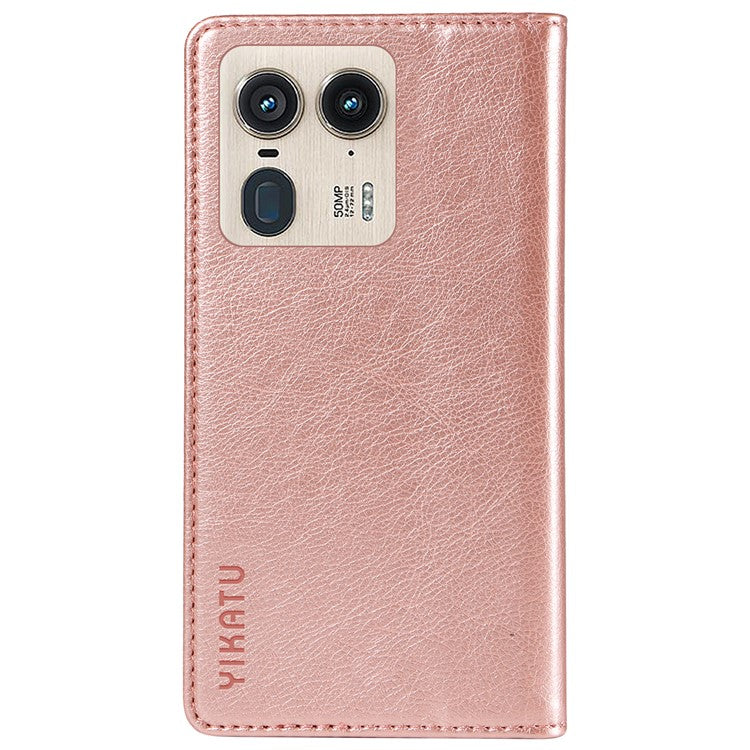 YIKATU YK-006 For Motorola Edge 50 Ultra 5G / Moto X50 Ultra 5G Wallet Case Litchi Texture Leather Phone Cover - Rose Gold