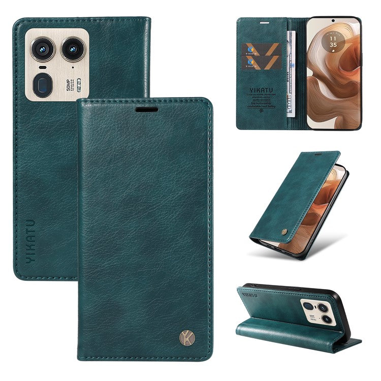 YIKATU YK-006 For Motorola Edge 50 Ultra 5G / Moto X50 Ultra 5G Wallet Case Litchi Texture Leather Phone Cover - Blue