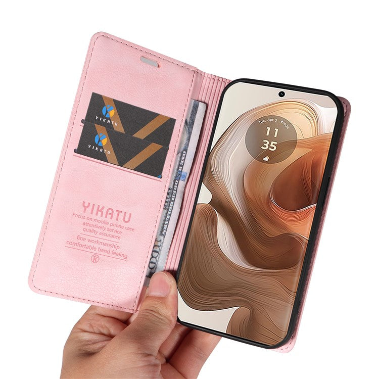 YIKATU YK-006 For Motorola Edge 50 Ultra 5G / Moto X50 Ultra 5G Wallet Case Litchi Texture Leather Phone Cover - Pink