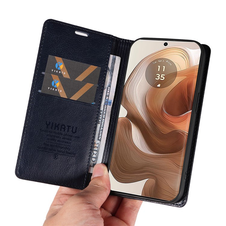YIKATU YK-006 For Motorola Edge 50 Ultra 5G / Moto X50 Ultra 5G Wallet Case Litchi Texture Leather Phone Cover - Navy Blue