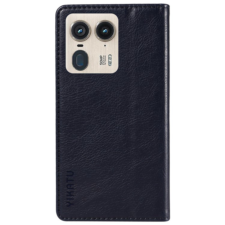 YIKATU YK-006 For Motorola Edge 50 Ultra 5G / Moto X50 Ultra 5G Wallet Case Litchi Texture Leather Phone Cover - Navy Blue